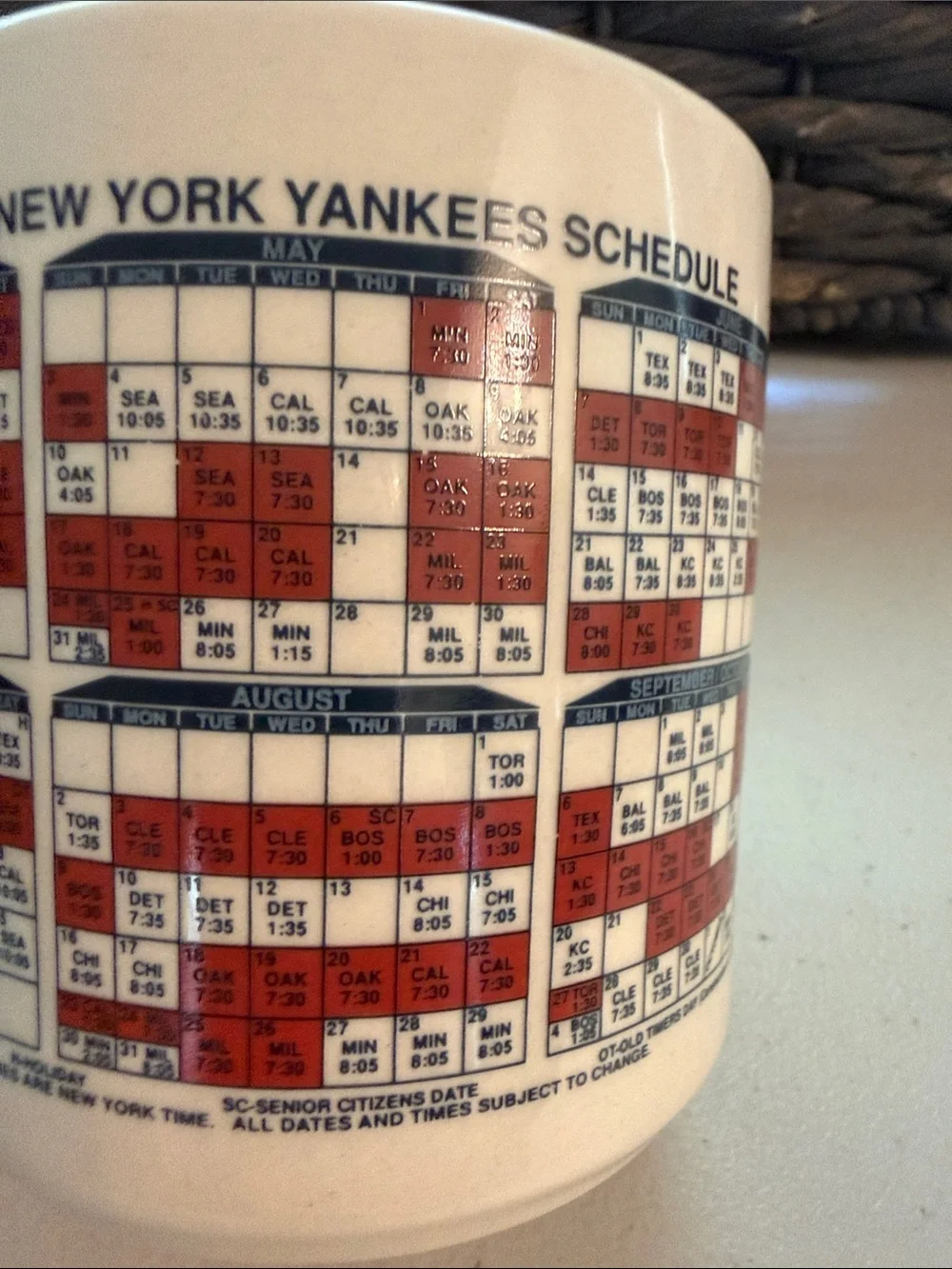 Vintage 1992 MLB New York Yankees Cream Mug with Red and Blue Logo